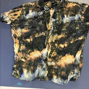 Denim & Flower Multicolor Tie-Dye Casual Button Down Shirt